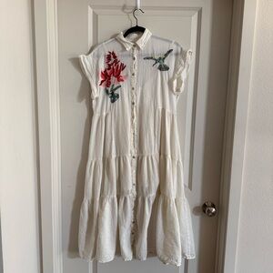 Embroidered midi frolic dress